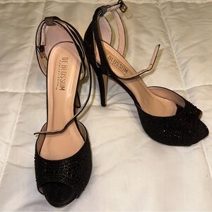 Black rhinestone platform heels worn once